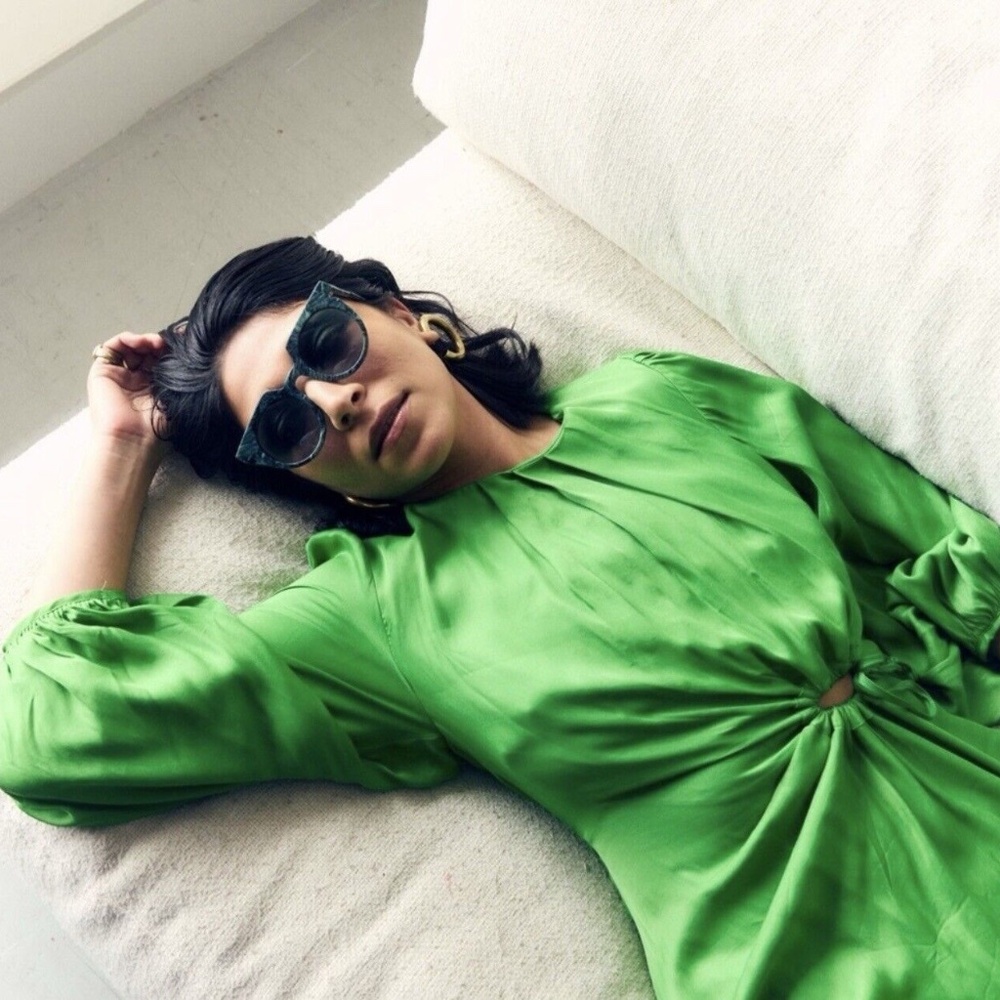FARM RIO Front Cut Out Circle Green Midi Dress M - Picture 2 of 3